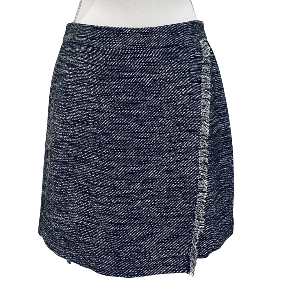 Ann Taylor LOFT Faux Wrap Skirt with Fringe Trim | Navy Blue + Fully Lined (8)